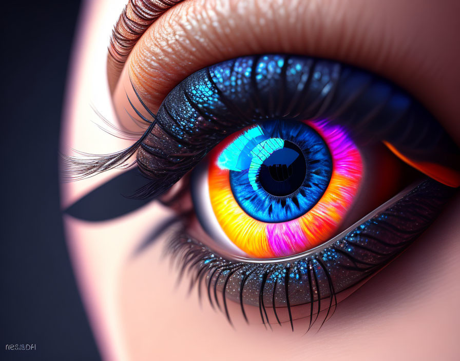 Vividly Colored Human Eye with Detailed Eyelashes