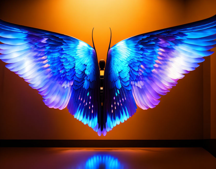 Colorful Butterfly Wings Sculpture on Orange Background