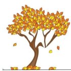 Vibrant autumn tree illustration with falling leaves