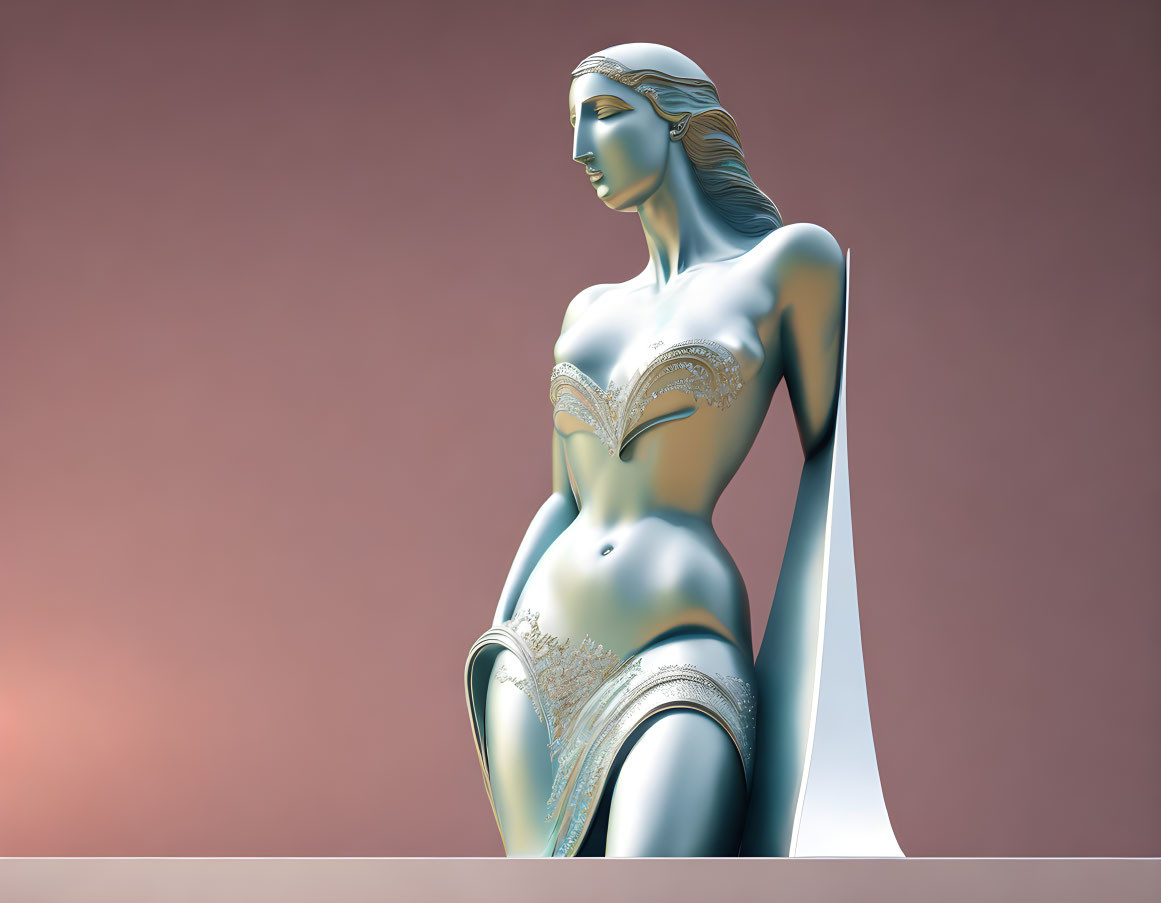 Serene female figure with golden embellishments in 3D art