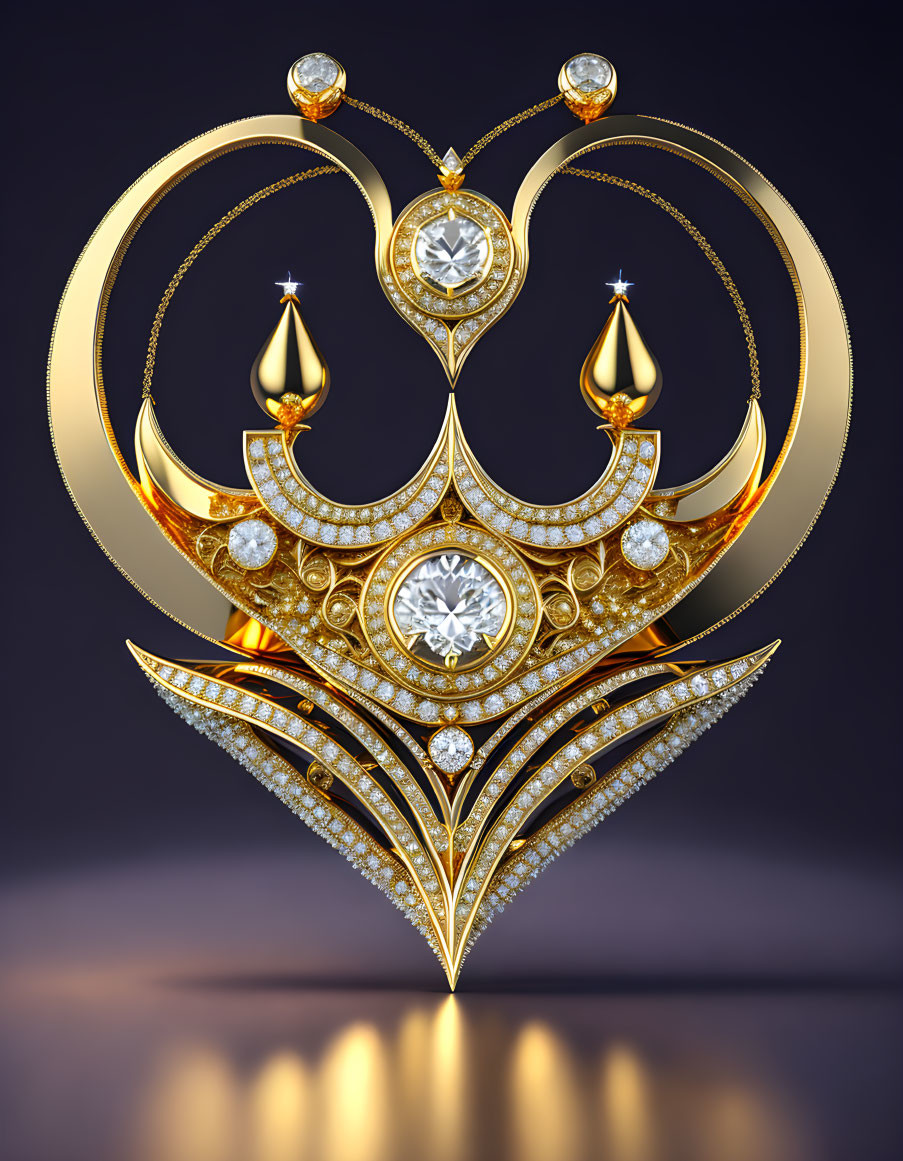 Luxurious Gold and Gemstone Pendant with Ornate Design on Dark Background