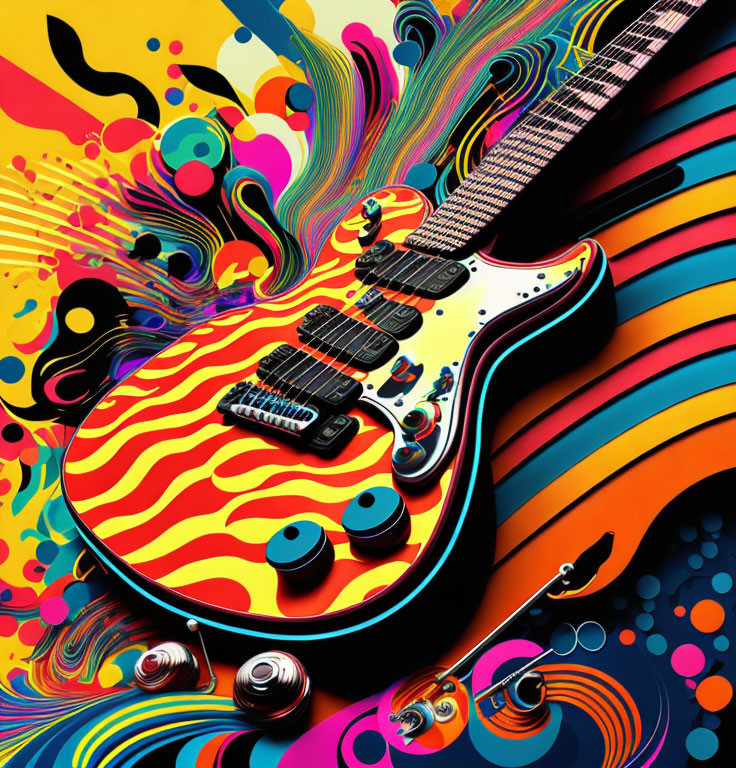 Zebra Striped Electric Guitar in Psychedelic Colors