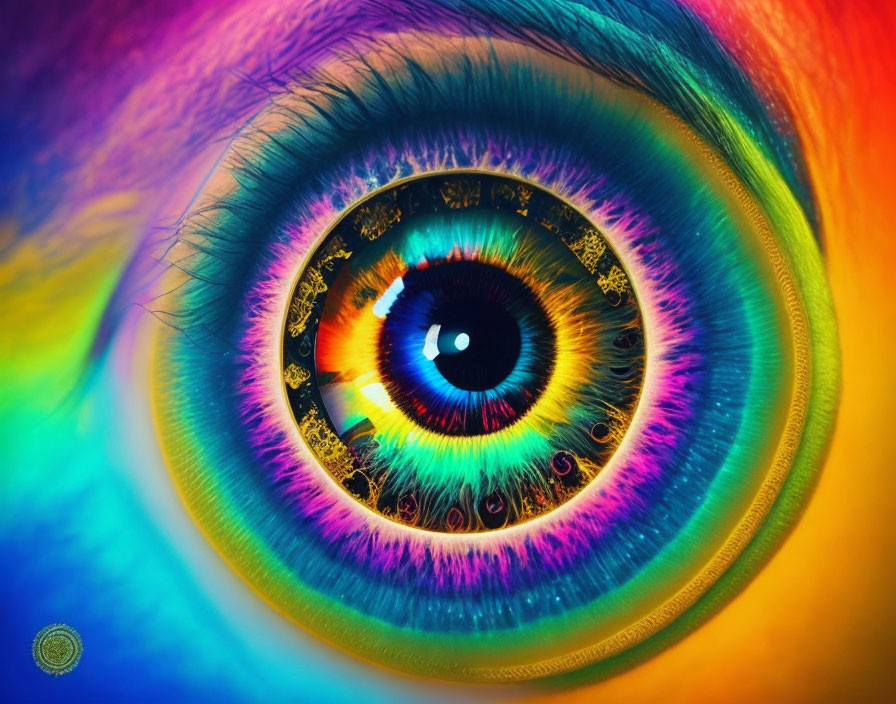 Vivid Rainbow Close-Up of Human Eye