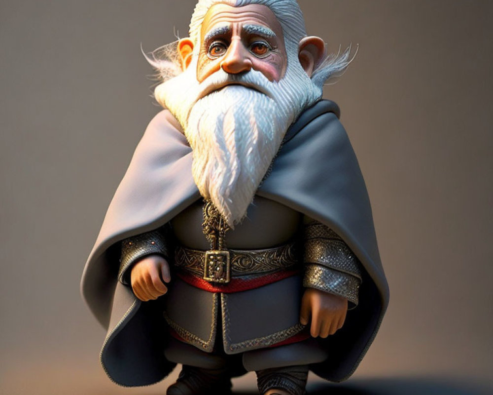 Fantasy dwarf character with long white beard in armor and cape