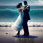 Couple Dancing on Beach with Crashing Waves