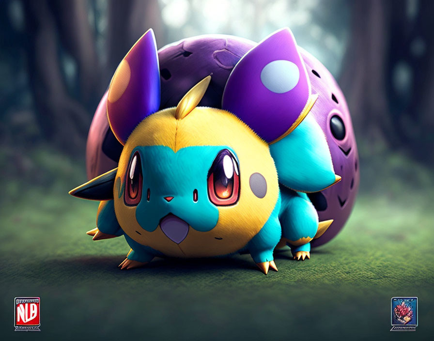 Colorful Pikachu Hermit Crab Art in Mystical Forest