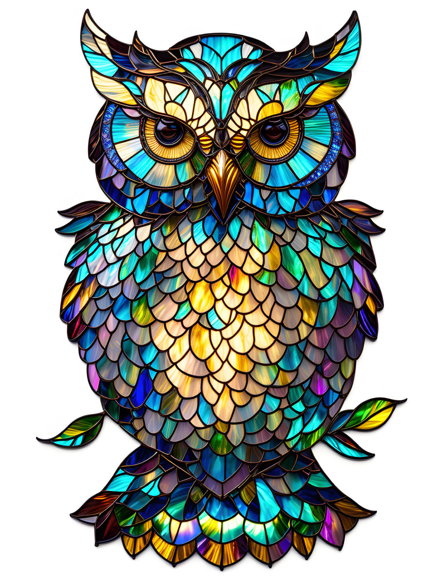 Colorful Owl Illustration in Stained Glass Style