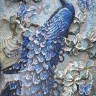 Colorful peacock with vibrant blue and green plumage in floral setting