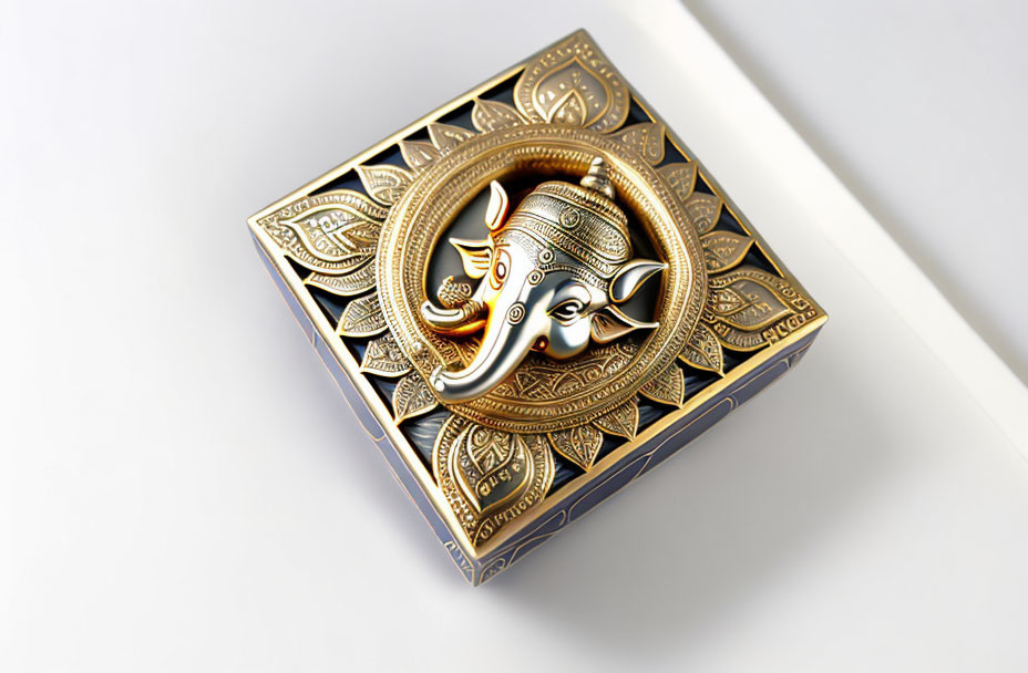 Embossed Ganesha design on decorative metallic box lid