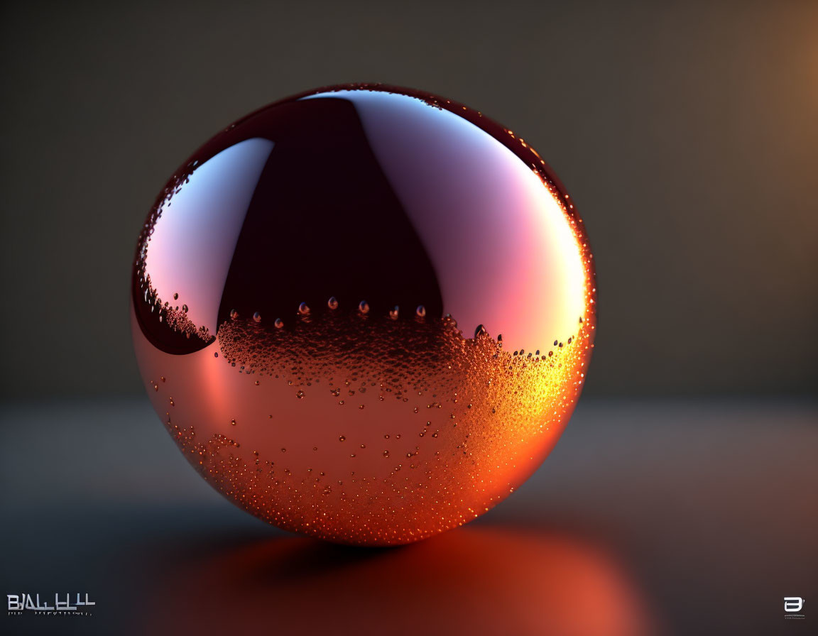 Reflective Sphere with Amber-Crimson Gradient and Condensation Droplets