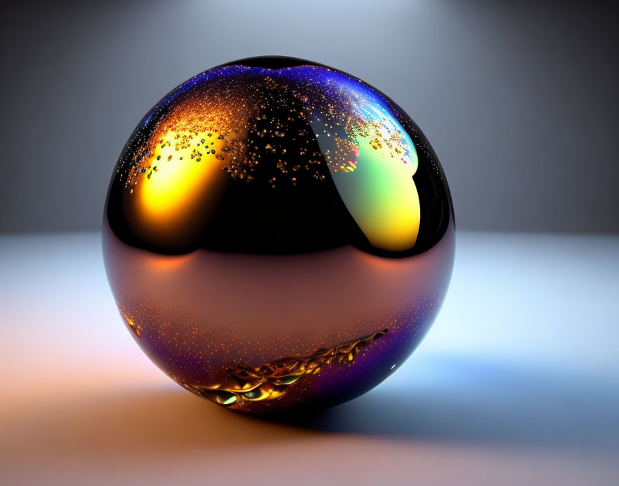 Reflective Sphere with Black Base & Gradient Highlights on Gray Background