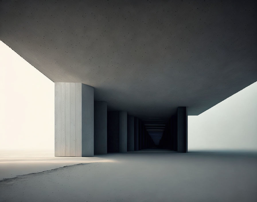 Minimalist Architecture: Concrete Overhang Perspective Corridor