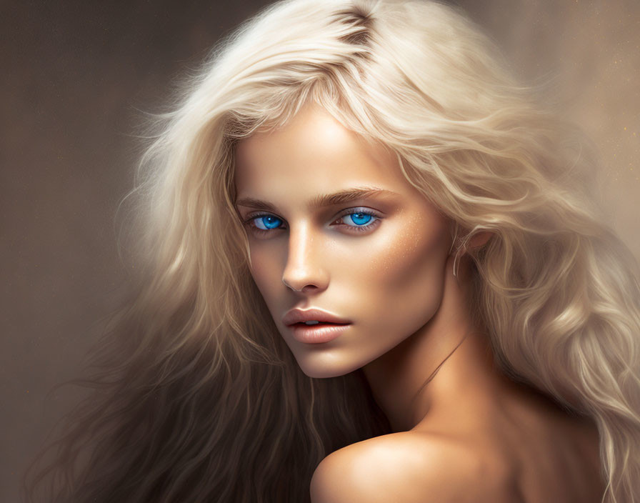 Blonde woman portrait with blue eyes and soft background