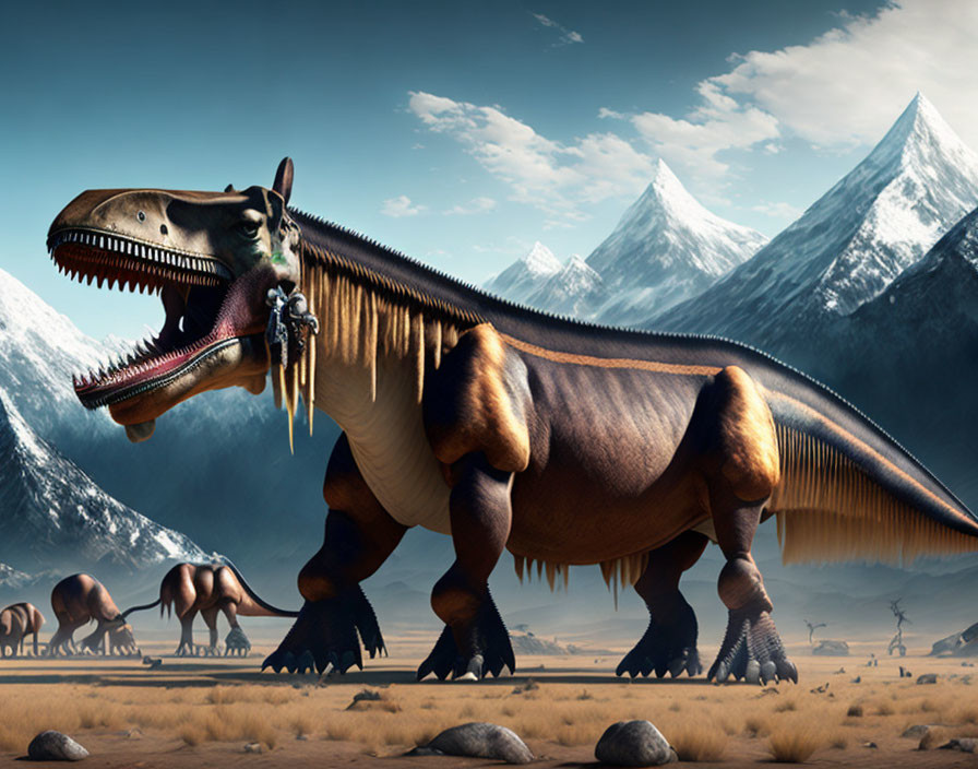 Detailed Digital Rendering of Dinosaur in Prehistoric Landscape