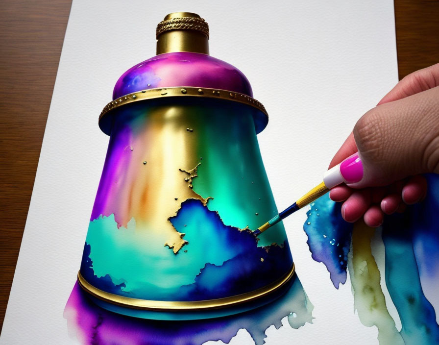 Hyper-realistic hand painting vibrant galaxy graffiti on white paper