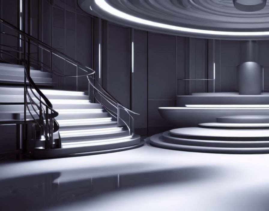 Sleek Spiral Staircases in Futuristic Interior