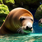 Curious California Sea Lion Observing Floating Bubble in Sunlit Water