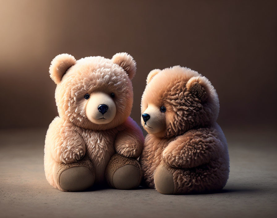 Soft plush teddy bears on warm backdrop symbolize companionship