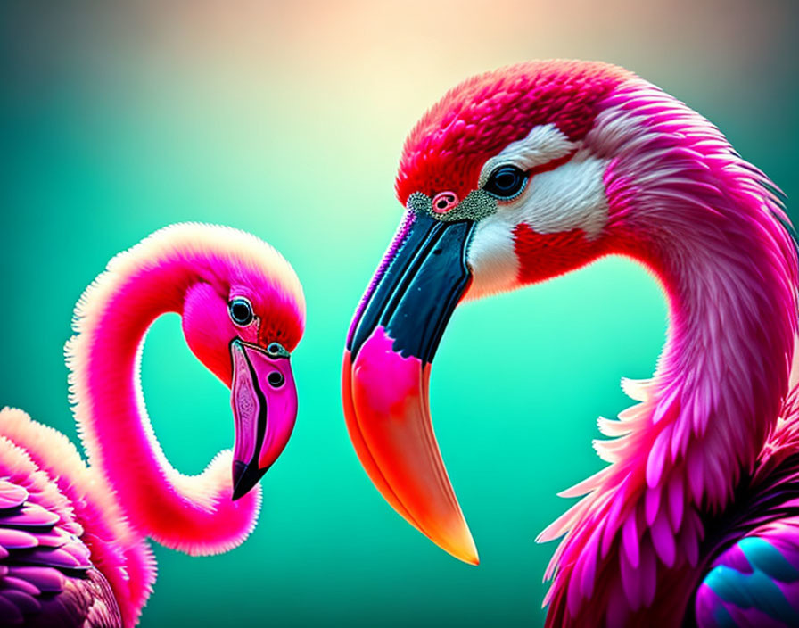 Colorful Flamingos on Gradient Background with Detailed Textures