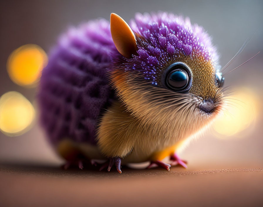 Colorful Hedgehog-Like Creature with Mouse Face and Blue Eyes