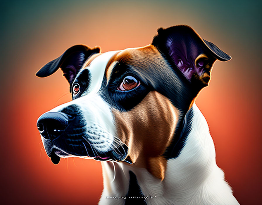 Tricolor Dog Digital Illustration on Orange Background