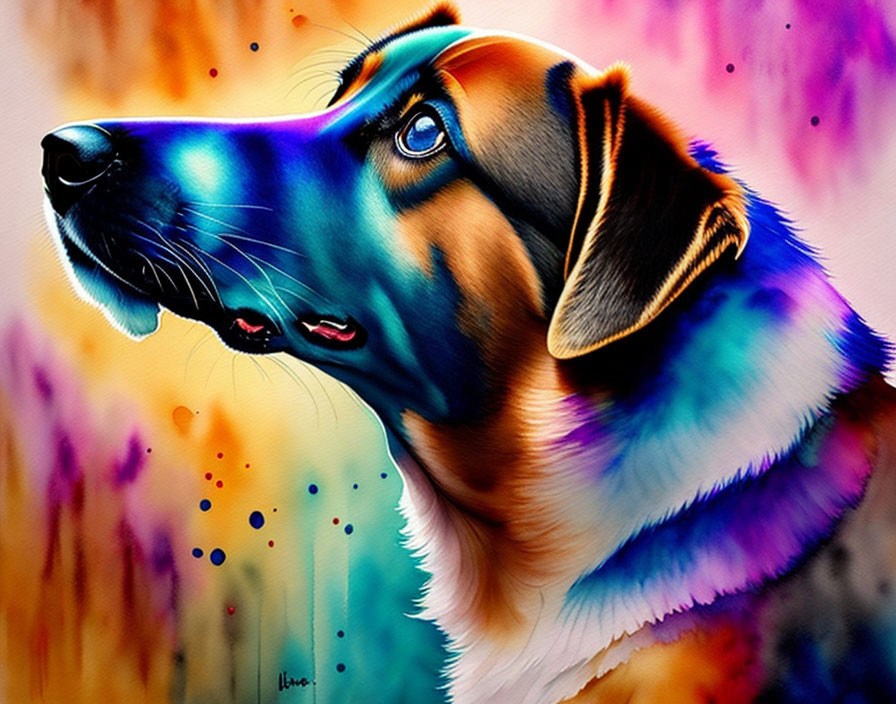 Vibrant Dog Illustration with Colorful Splashes