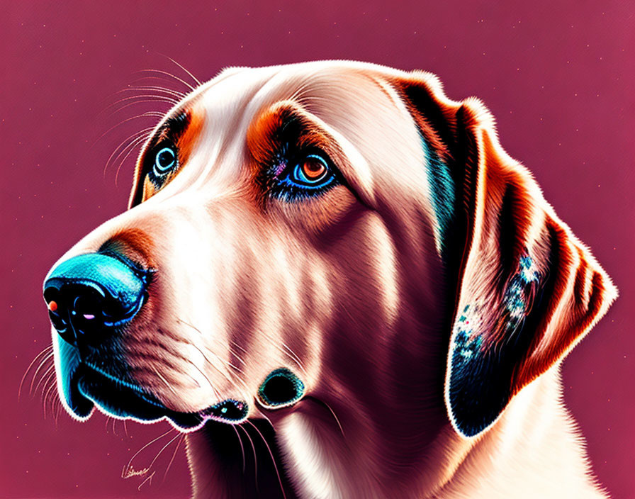 Golden Retriever Digital Artwork: Blue-Eyed Dog on Pink Background