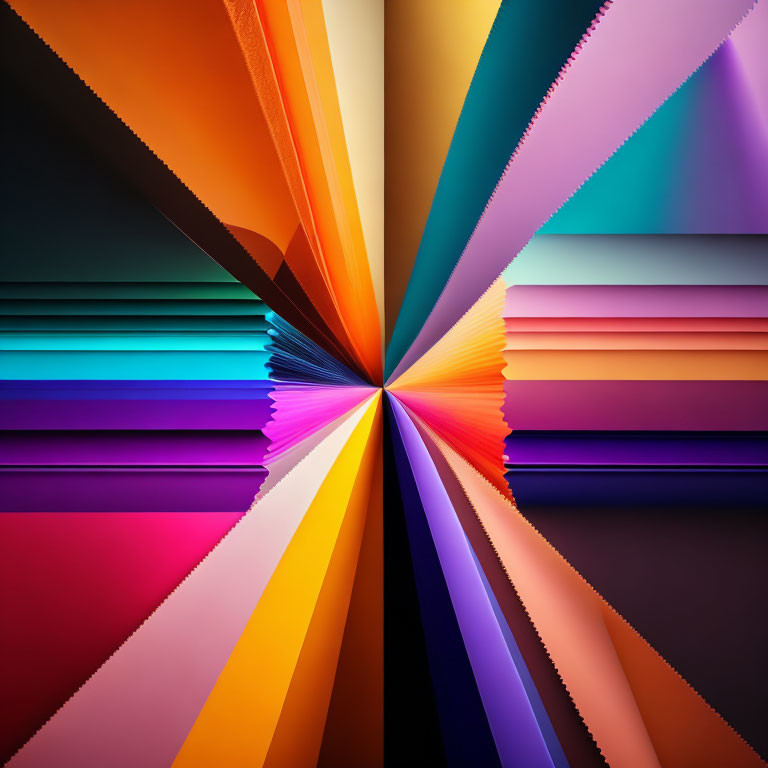 Colorful Abstract Art: Layered Triangular Sections Converging