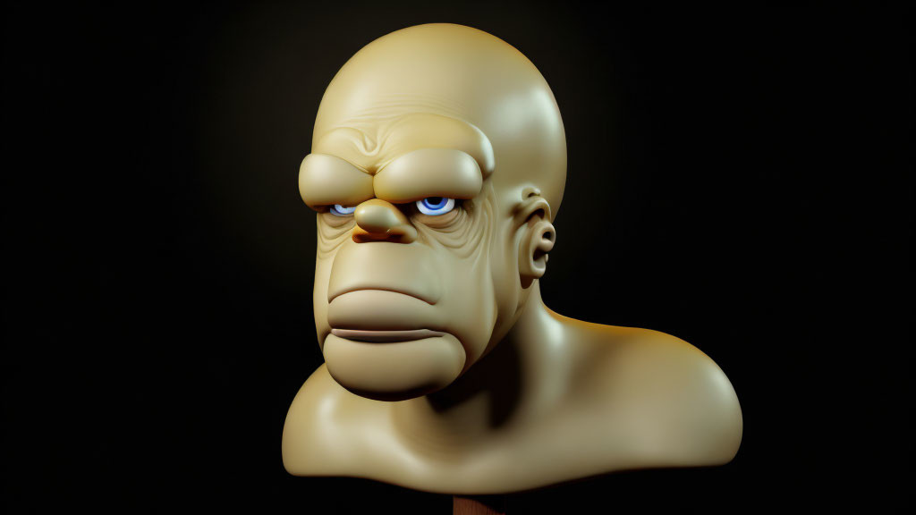 Muscular humanoid with stern expression in 3D rendering