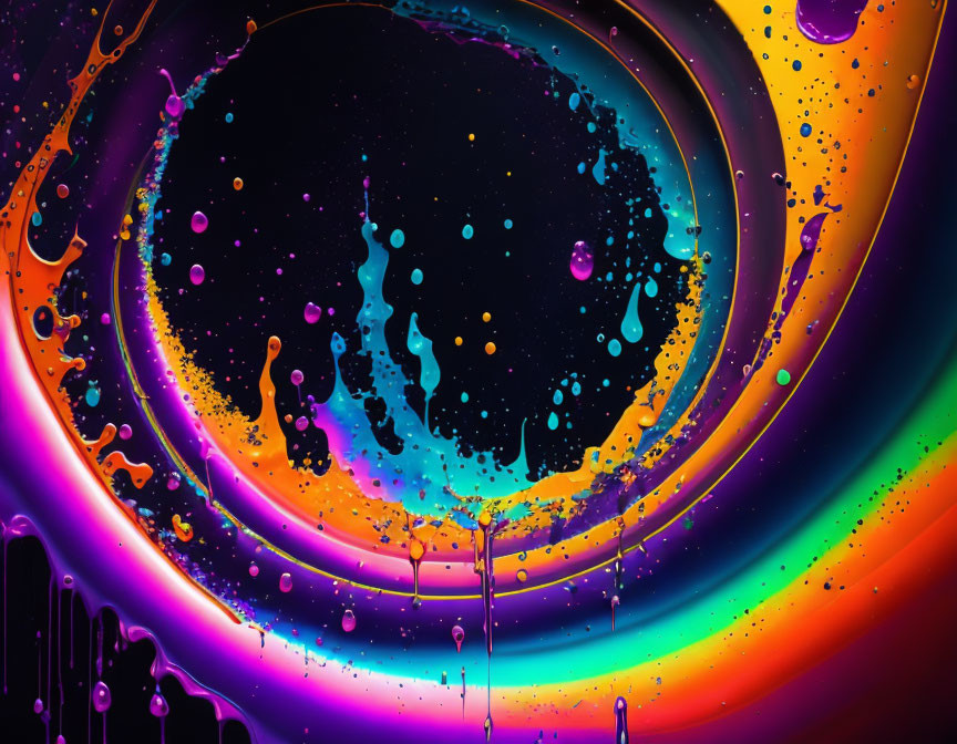 Colorful Abstract Art: Circular Void Amid Neon Swirls