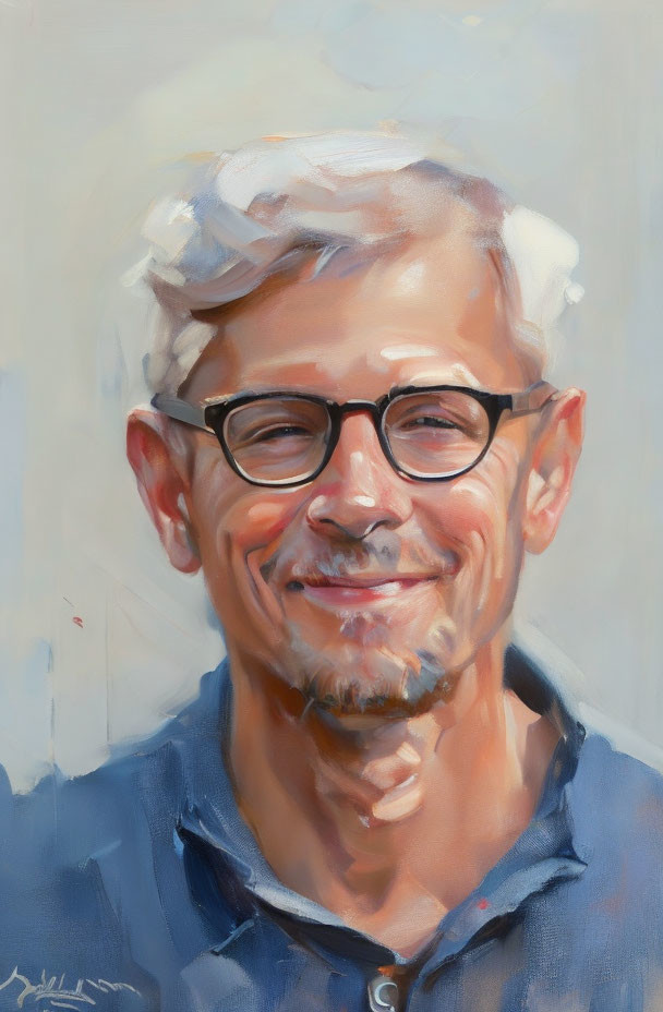 Smiling man portrait with glasses and white hair