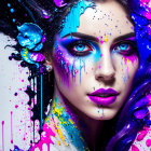 Colorful Artwork Featuring Woman with Blue Eyes and Vibrant Splashes