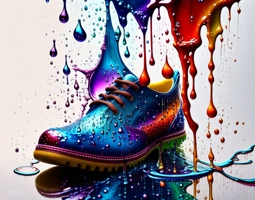 Vibrant Paint Splattered Shoe on White Background