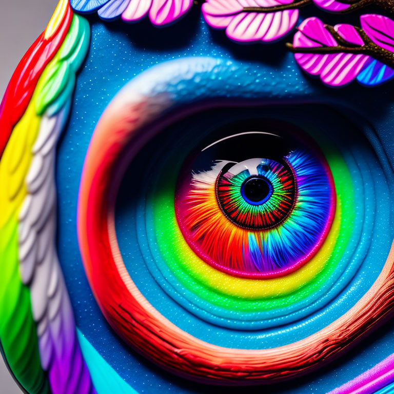 Colorful eye illustration with rainbow iris and swirling patterns