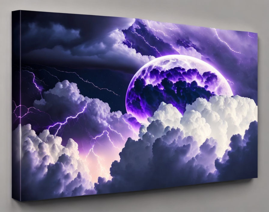 Canvas Print of Dramatic Sky with Purple Moon and Lightning