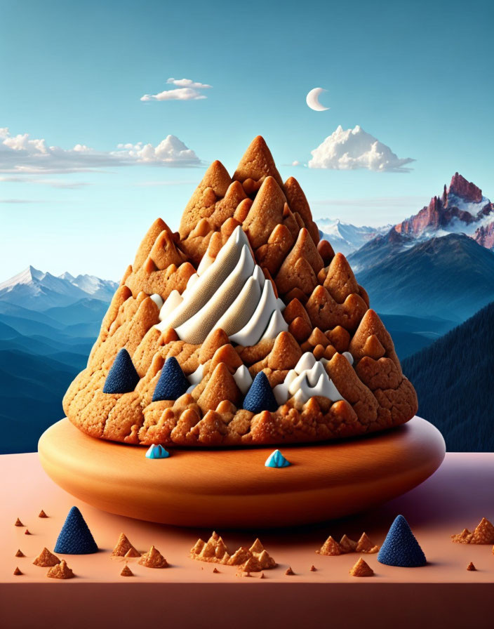 Whimsical landscape featuring cookie and cream mountain