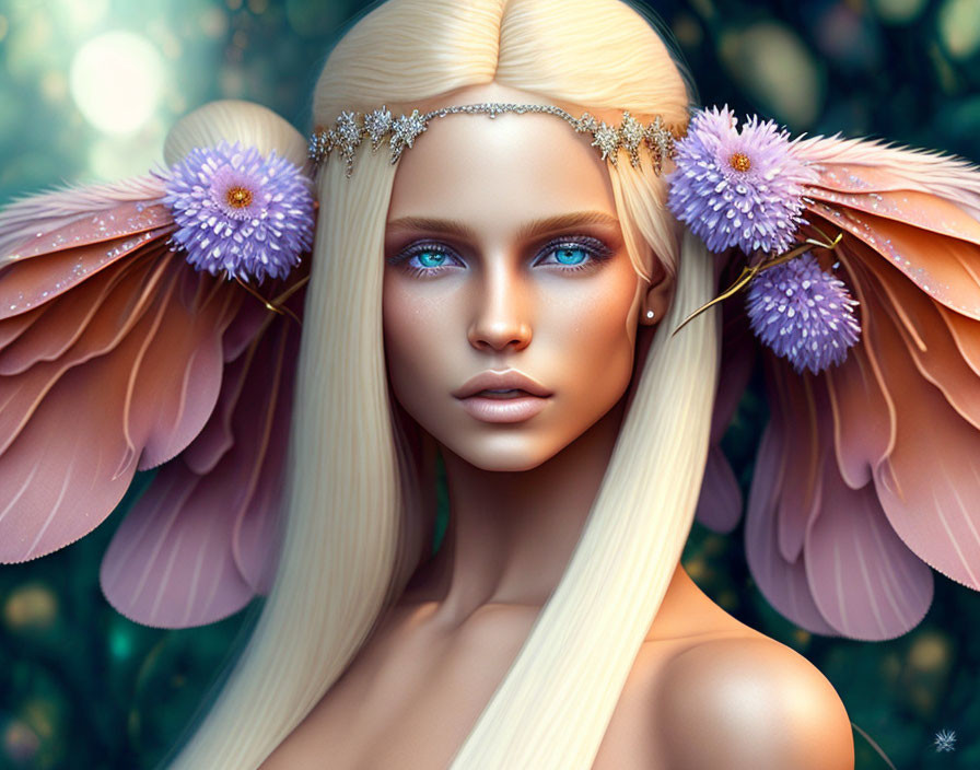 Blonde Woman Fantasy Portrait with Fairy Wings