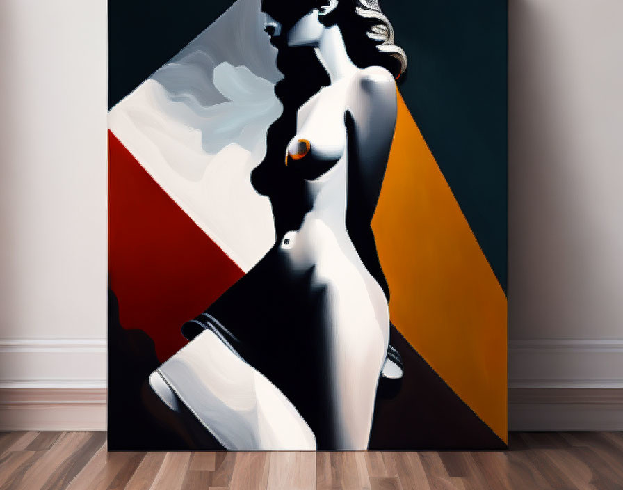 Colorful Abstract Art Canvas of Stylized Feminine Form on Wall