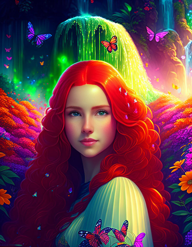 Illustration: Woman with Red Hair in Magical Forest