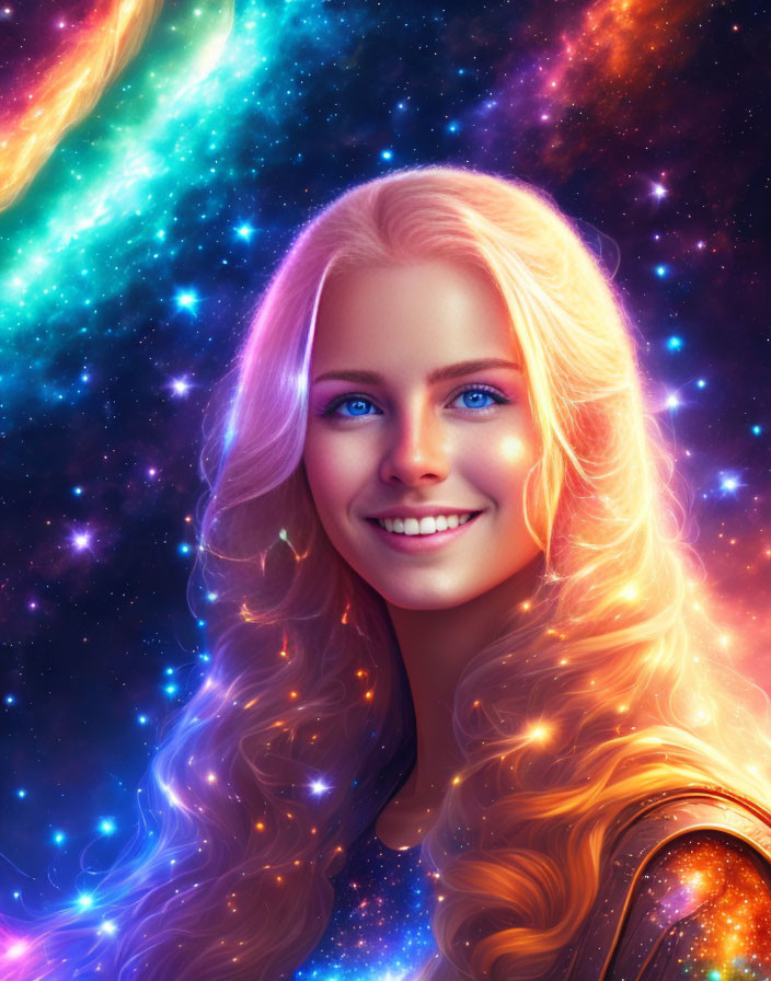 Blonde Woman Portrait in Cosmic Setting