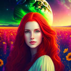 Illustration: Woman with Red Hair in Magical Forest