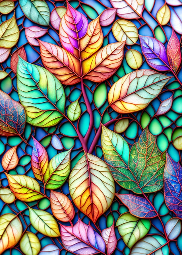 Multicolored leaf collection on blue background