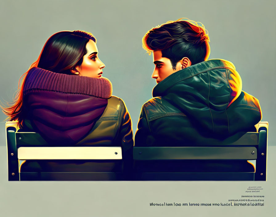 Two individuals in jackets, one wearing a scarf, sitting back-to-back symbolizing emotional distance.