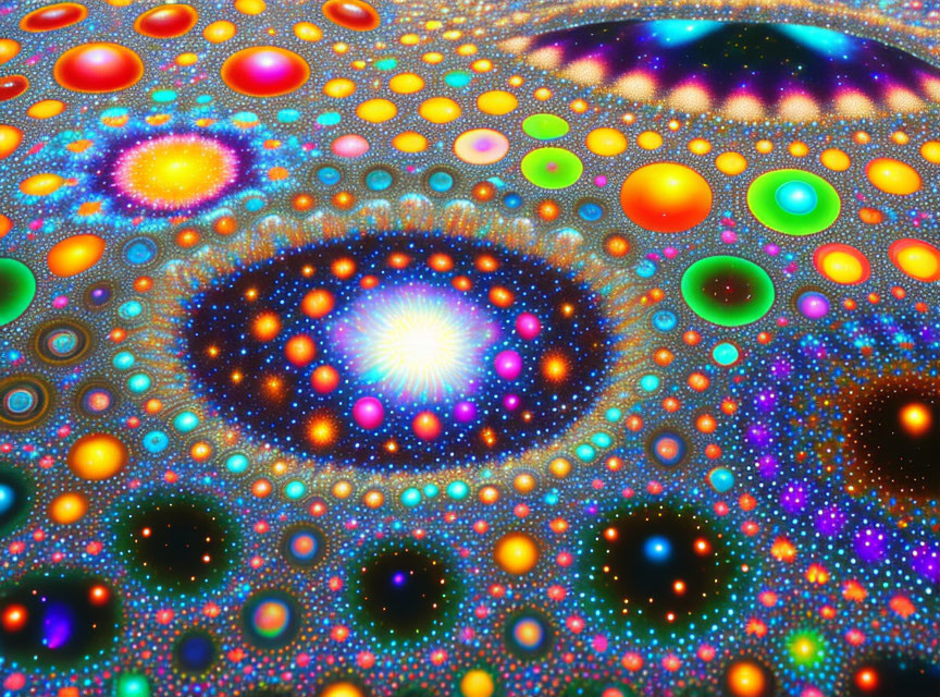 Colorful fractal pattern with circles and dots for a psychedelic effect