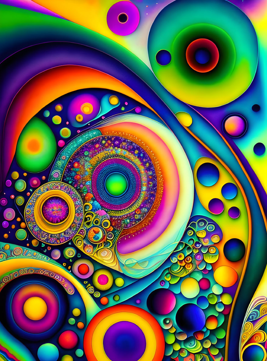 Colorful Psychedelic Digital Artwork with Circular Shapes