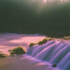 Tranquil Small Waterfall with Moss-Covered Rocks in Forest Setting