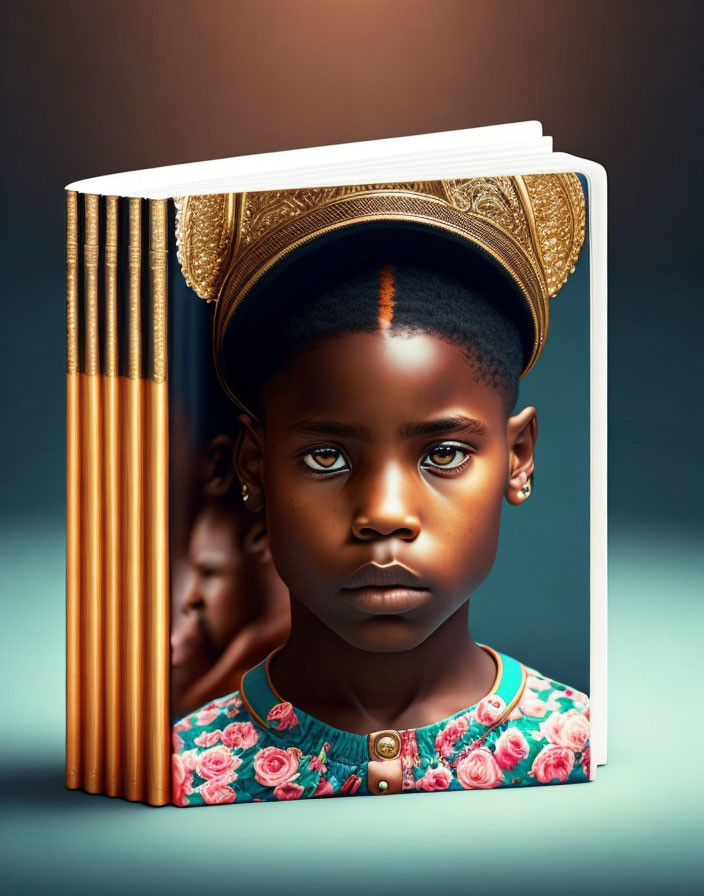 3D Cover Book: Young Child in Floral Outfit with Intricate Headwear