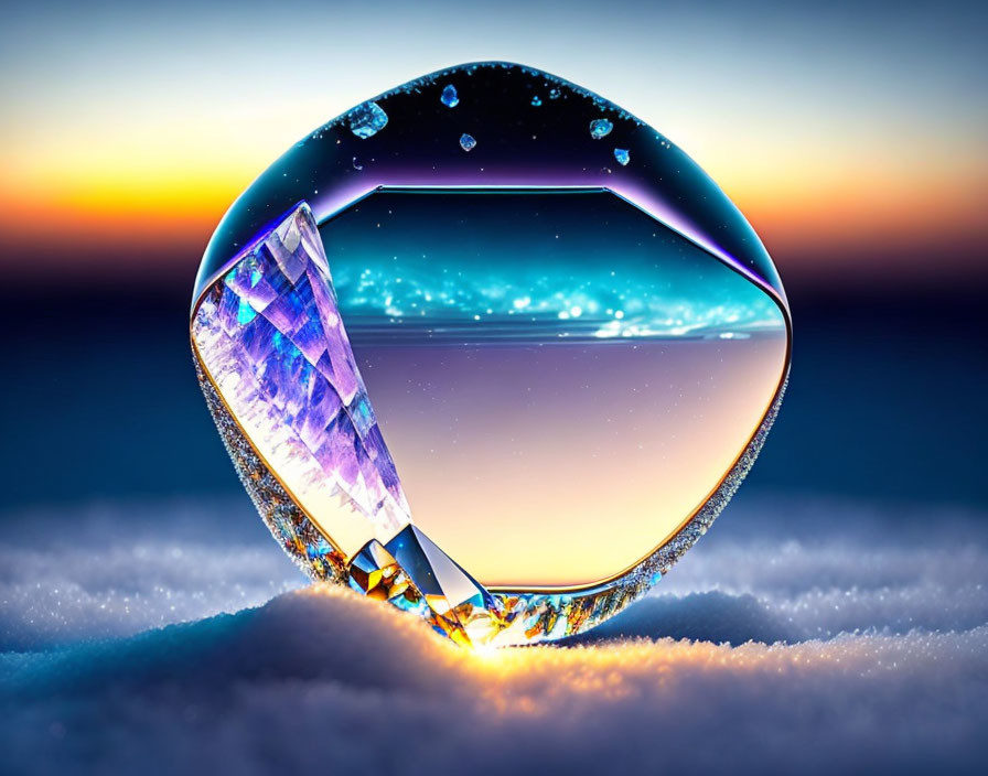 Crystal Lens Ball Reflects Mesmerizing Snowy Sunset