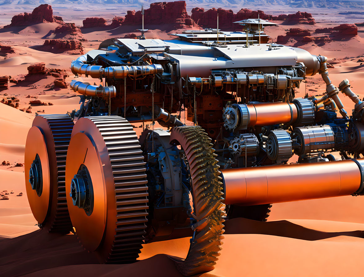 Advanced Mars rover with large wheels on desert landscape