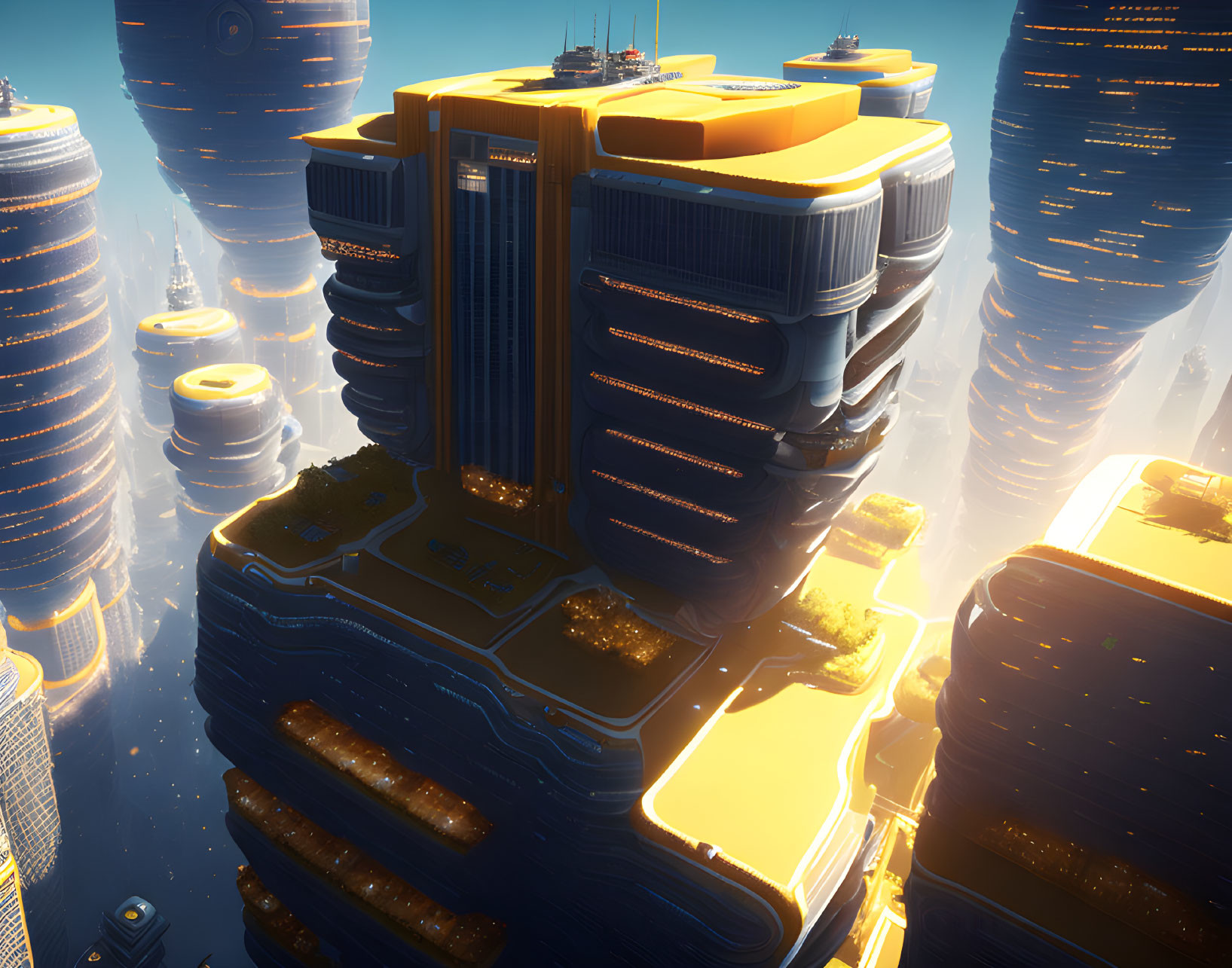 Golden Sunlight Illuminates Futuristic Cityscape